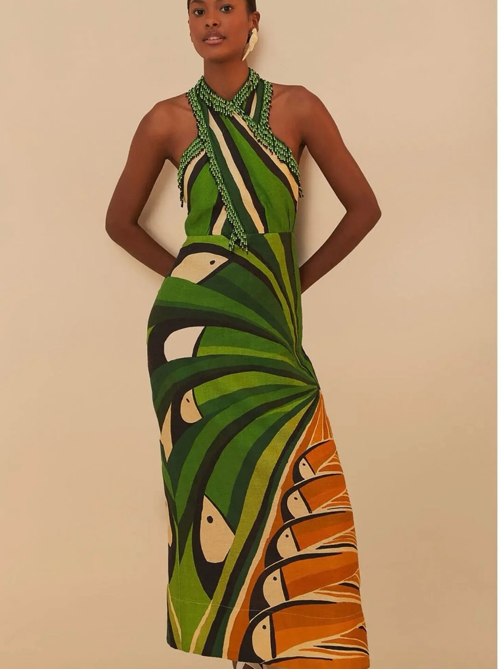 FARM Rio Green Tree Toucan Halter Maxi Dress, NWT, XS - Picture 4 of 11